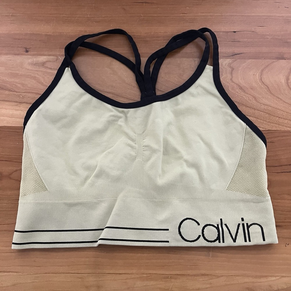 Calvin Klein Sports Bra Performance Women's Low Impact Green & Black Size Medium